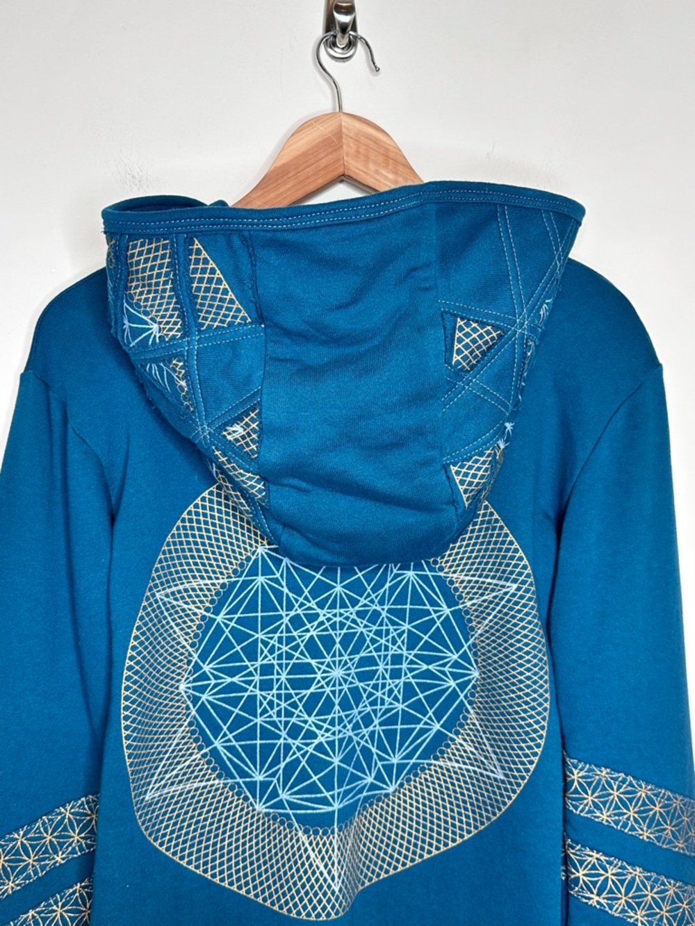 4D Designs Fourth Dimension Teal Hoodie SZ Medium Flare Sleeve Festival Fitted - Picture 8 of 15